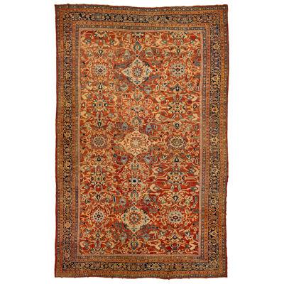 One of a Kind 1880's Antique Persian Sultanabad Allover Wool Rug In Rust Color