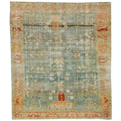 19th Century Handmade Antique Persian Malayer Wool Rug Allover in Blue