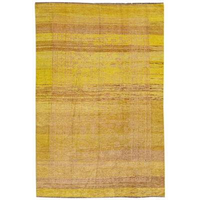 Modern Transitional Handmade Allover Yellow & Brown Wool Rug by Apadana