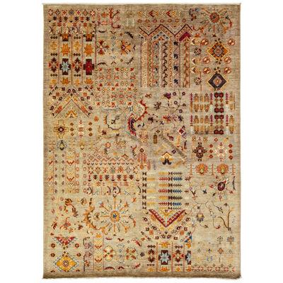 Light Brown Transitional Bidjar Style Wool Rug with Multicolor Pattern