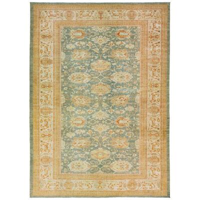 Light Blue Persian Wool Rug Vinatge from the 1940's with a Floral Design