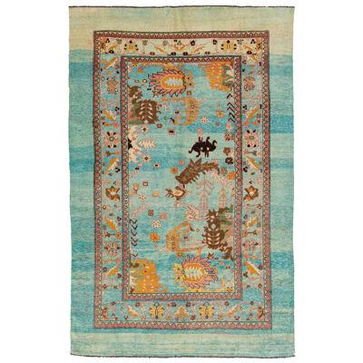 Mid-Century Modern Islamic Style Handmade Floral Motif Wool Rug by Apadana