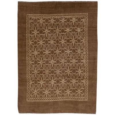 Modern Moroccan Style Handmade Geometric Pattern Brown Wool Rug by Apadana