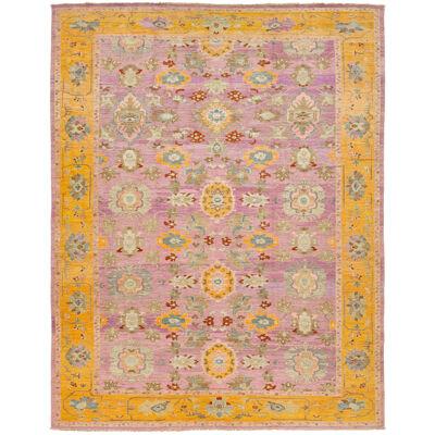 Pink Modern Oushak Style Wool Rug Features Allover Pattern