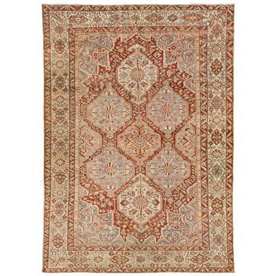 Floral Persian Bakhtiari Rust Wool Rug Handcrafted in the 1920s