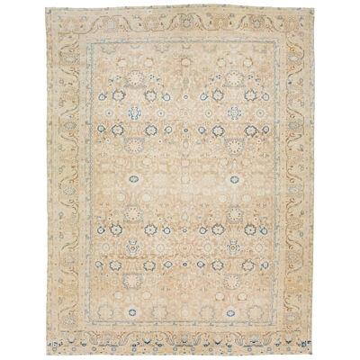 Handmade 1910s Antique Persian Malayer Wool Rug With Beige Color field
