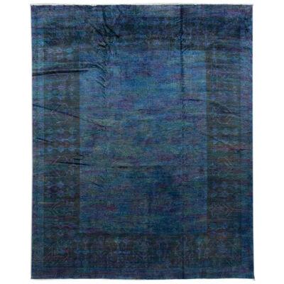 Oversized Modern Overdyed Handmade Blue Wool Rug