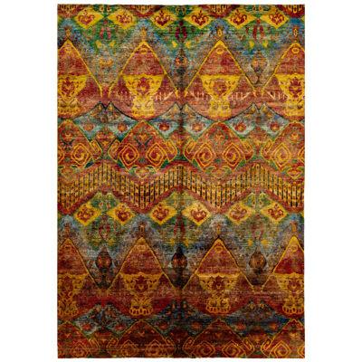 Rust Modern Bidjar Style Wool & Silk Rug Handmade Geometric Pattern