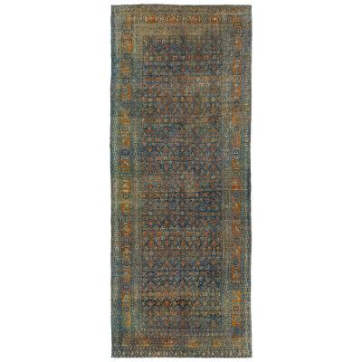 Allover Motif Antique Persian Bidjar Wool Runner in Blue