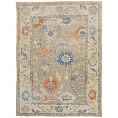 Modern Brown Sultanabad Wool Rug Handmade with Floral Design