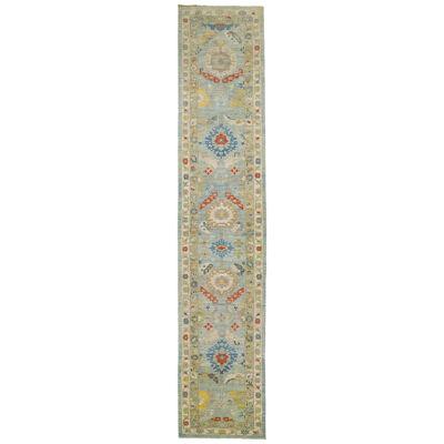 Modern Sultanabad Long Wool Runner With Allover Pattern In Blue 