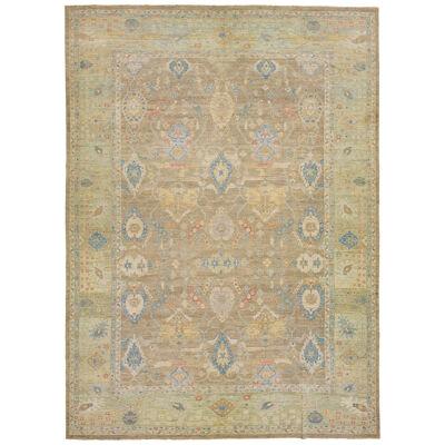 Oversize Modern Floral Sultanabad Wool Rug With Brown Field