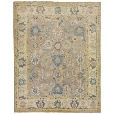 Oversize Contemporary Sultanabad Wool Rug With Floral Pattern In Brown