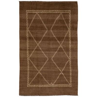 Modern Moroccan Style Brown Handmade Wool Rug with Geometric Pattern by Apadana
