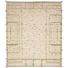 Contemporary Wool Rug Moroccan Style With a Tribal Motif In a Light Brown