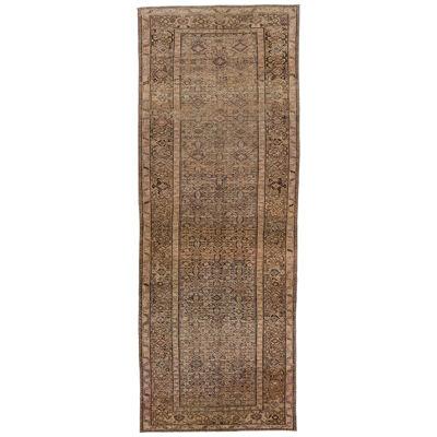 1900s Allover Antique Malayer Gallery Wool Rug Handmade in Brown