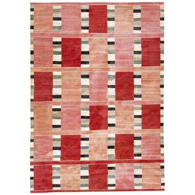 Flatweave Modern Deco Kilim Wool Rug with Geometric Parttern in Peach