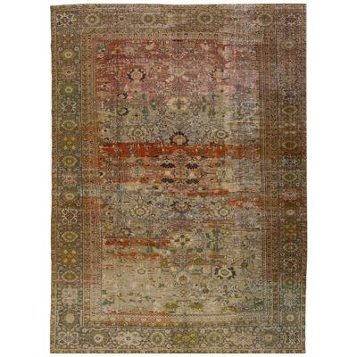 1900s Allover Antique Persian Sultanabad Wool Rug Handmade in Brown