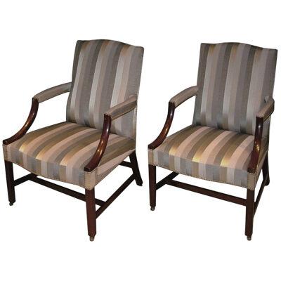 A pair of mid 18th Century George III mahogany Library Gainsborough Armchairs