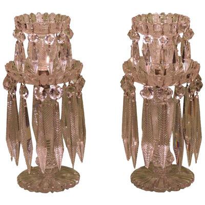 A Pair of 19th Century glass lustre Candlesticks