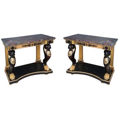 Pair of Regency period gilt & ebonised Console Tables.	