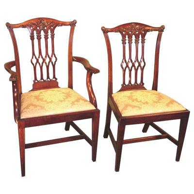 Set 6 + 2 19th Century Chippendale Style mahogany Dining Chairs.