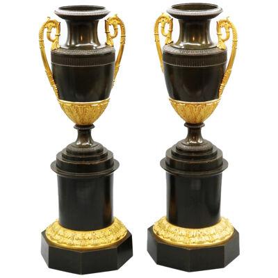 Pair of Early 19th Century Regency Period Bronze and Ormolu Classical Vases	