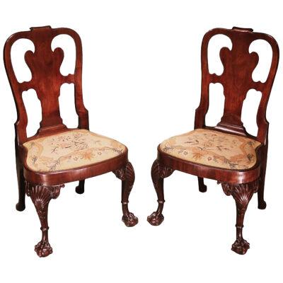 Pair of George II period red walnut Side Chairs