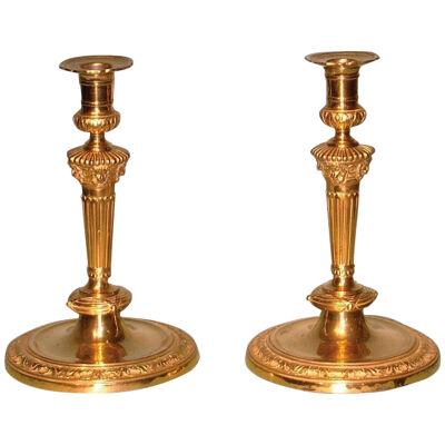 Pair of Louis XVI Style ormolu Candlesticks with lion's head decoration.