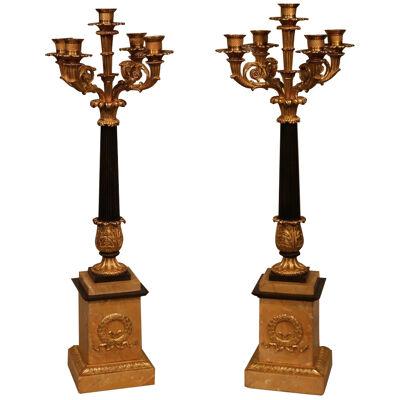 Pair of early 19th Centutry bronze & ormolu 5-light Candelabra	
