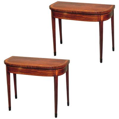 A pair of Sheraton period well-figured mahogany Card Tables