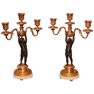 Mid 19th Century bronze and ormolu 3-light Cherub Candelabra