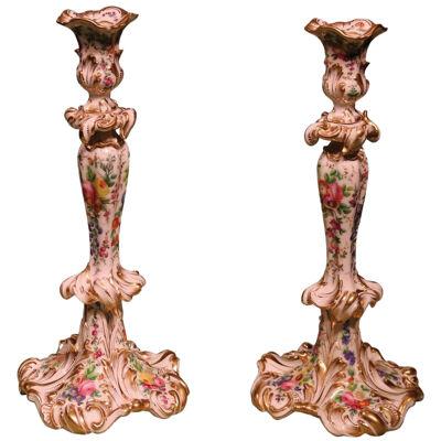 Pair Of Mid 19th Century Rococo Paris Porcelain Candlesticks	