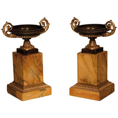 Pair Of Early 19th Century Bronze And Ormolu Tazzas With Dolphin Handles	