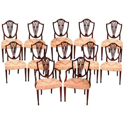 A set of twelve Hepplewhite period mahogany shield back dining chairs