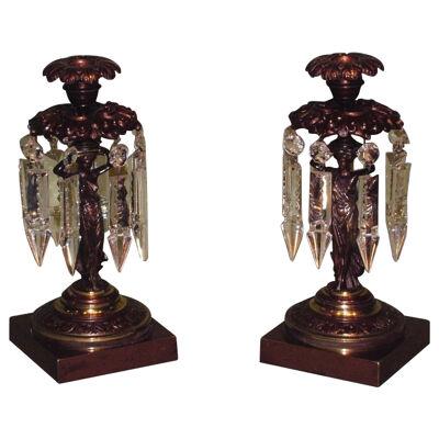 Pair of Regency period bronze and ormolu Lustre Candlesticks.