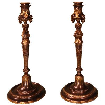 Pair Of Mid 19th Century French Candlesticks Signed Barbedienne	
