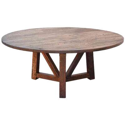 Custom Round Dining Table in Reclaimed Pine, Built to Order by Petersen Antiques