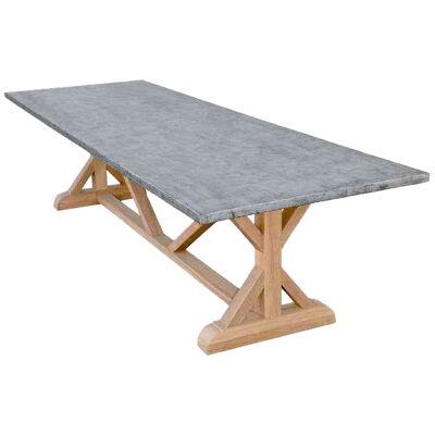 Zinc Top Farm Table Made from Teak, Built to Order by Petersen Antiques
