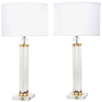 Murano Glass Tube With Brass Table Lamps