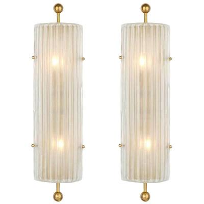 Murano Ribbed Glass And Brass Finial Sconces