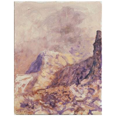 "Western Landscape 4" Pastel Pink and Purple Toned Mountain Landscape Painting