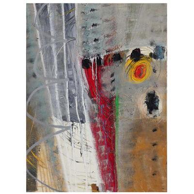 Gray, Red, Green, Yellow Abstract Expressionist Painting by John Palmer