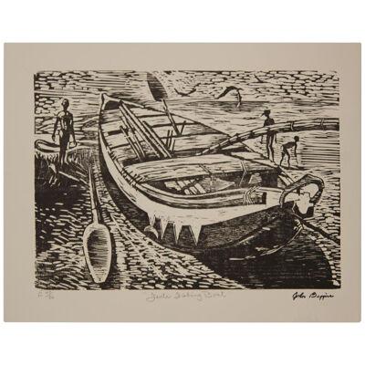 "Fanti Fishing Boat" Modern Abstract Figurative Woodcut Print 47 of 86