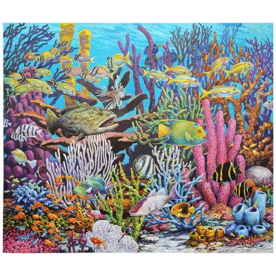 H D Potwin "Large Underwater Fish Painting"Coral Reef Seascape Painting 2000s