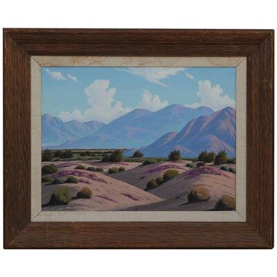Mid Century Idealized California Desert Landscape Oil Painting