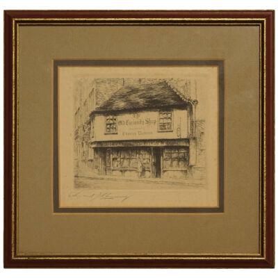 Late 19th C"The Old Curiosity Shop" Realist Etching by Edward J. Cherry, Framed