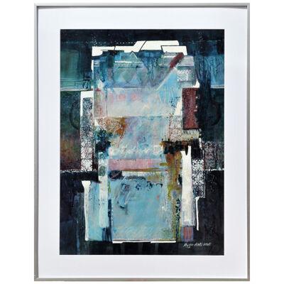 "Entrance to the Shrine" Blue, Black, & White Toned Modern Abstract Painting	