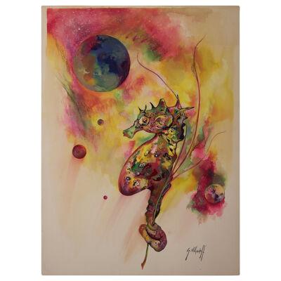 Untitled Seahorse Abstract Space Watercolor Painting