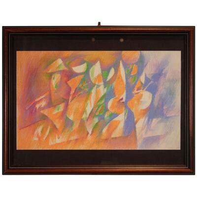 1990s Untitled Whimsical Orange and Blue Geometric Abstract
